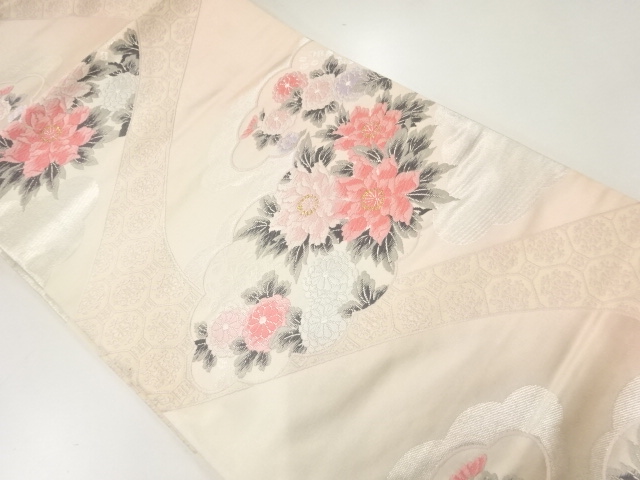 アンティーク　流水に菊・牡丹模様織出し袋帯（材料）